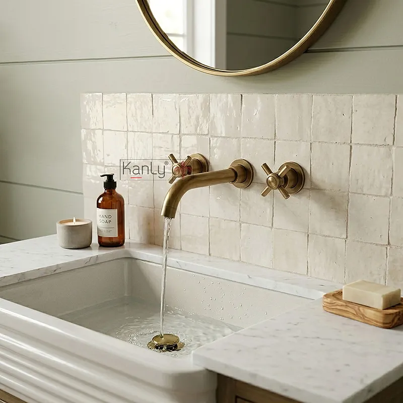 Vòi lavabo nóng lạnh âm tường bằng đồng cổ điển Kanly GCT07
