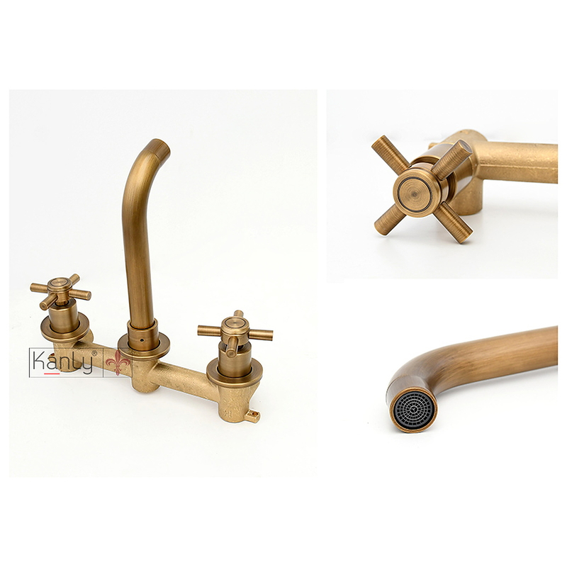 Vòi lavabo nóng lạnh âm tường bằng đồng cổ điển Kanly GCT07