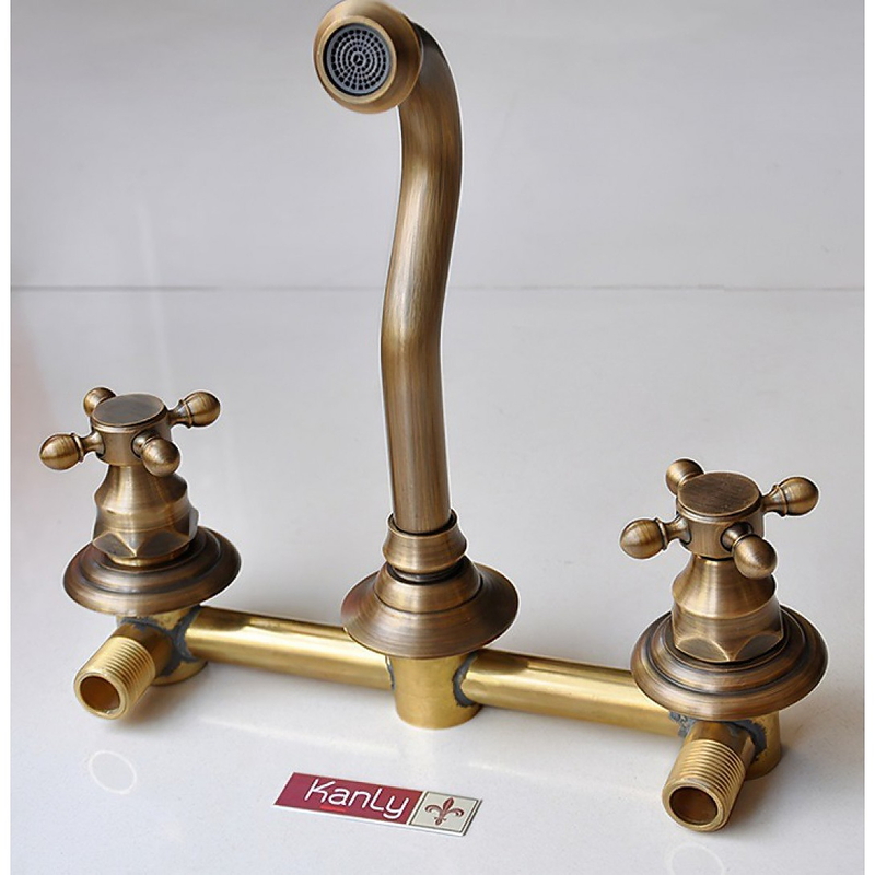 Vòi lavabo nóng lạnh âm tường bằng đồng cổ điển Kanly GCT08