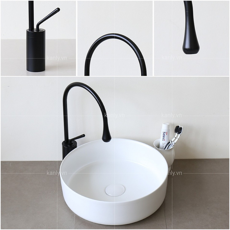 Vòi lavabo nóng lạnh màu đen thân cao Kanly GCC20B