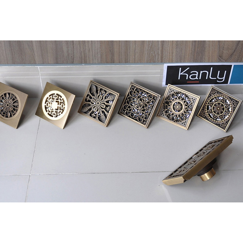 Phễu thoát sàn hoa văn bằng đồng Kanly GCP01