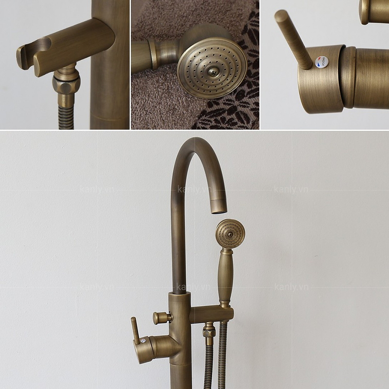 Sen bồn tắm nóng lạnh đặt sàn bằng đồng cổ điển Kanly GCS06