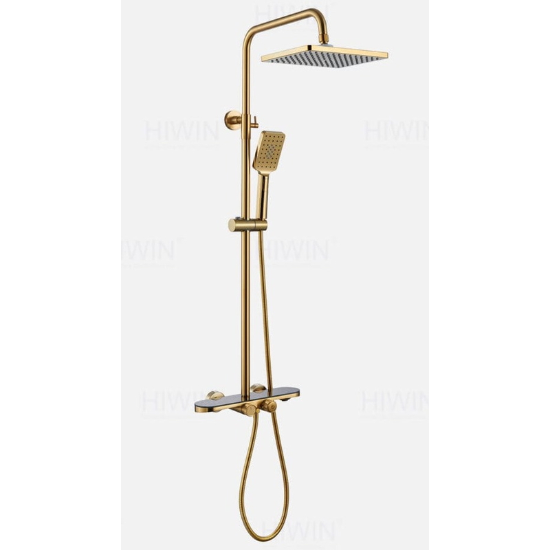 Vòi sen tắm cây đứng nóng lạnh màu vàng xước Hiwin KF-139H