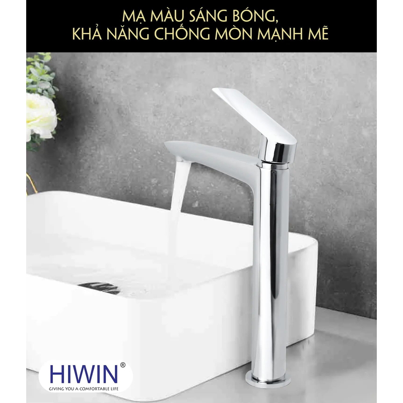 Vòi chậu rửa mặt nóng lạnh thân cao HIWIN KF-765