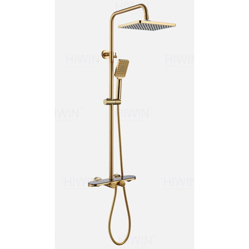 Vòi sen tắm cây đứng nóng lạnh màu vàng xước Hiwin KF-139H