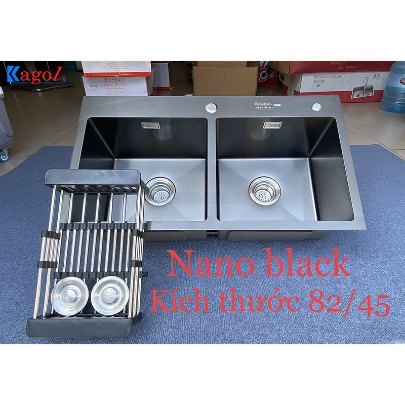 Chậu rửa bát inox 2 hố cân phủ nano Kagol KND8245 CÂN
