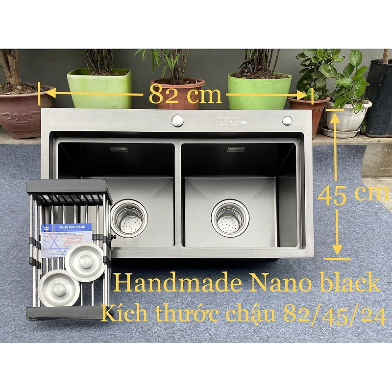 Chậu rửa bát inox 2 hố cân phủ nano Kagol KND8245 CÂN