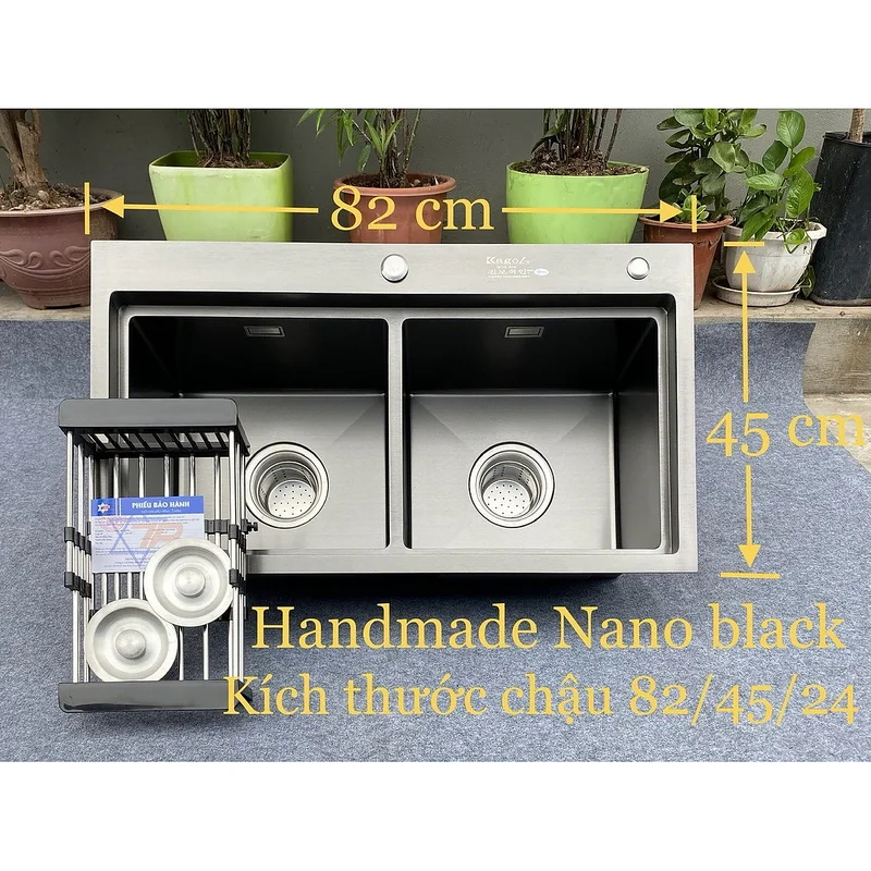 Chậu rửa bát inox 2 hố cân phủ nano Kagol KND8245 CÂN
