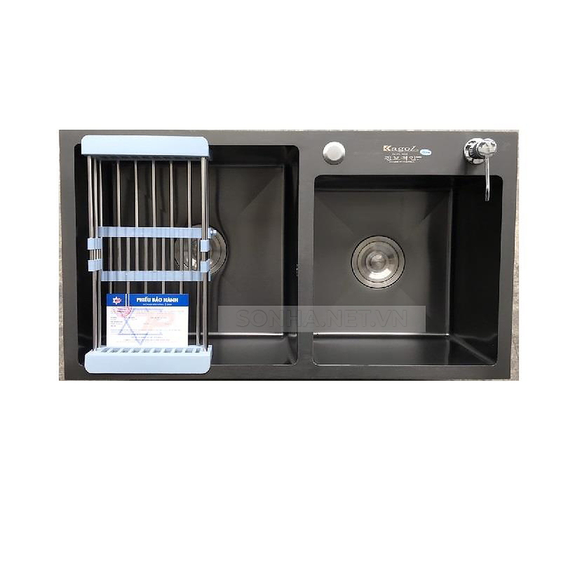 Chậu rửa bát inox phủ nano 2 hố lệch Kagol KND8245 LỆCH