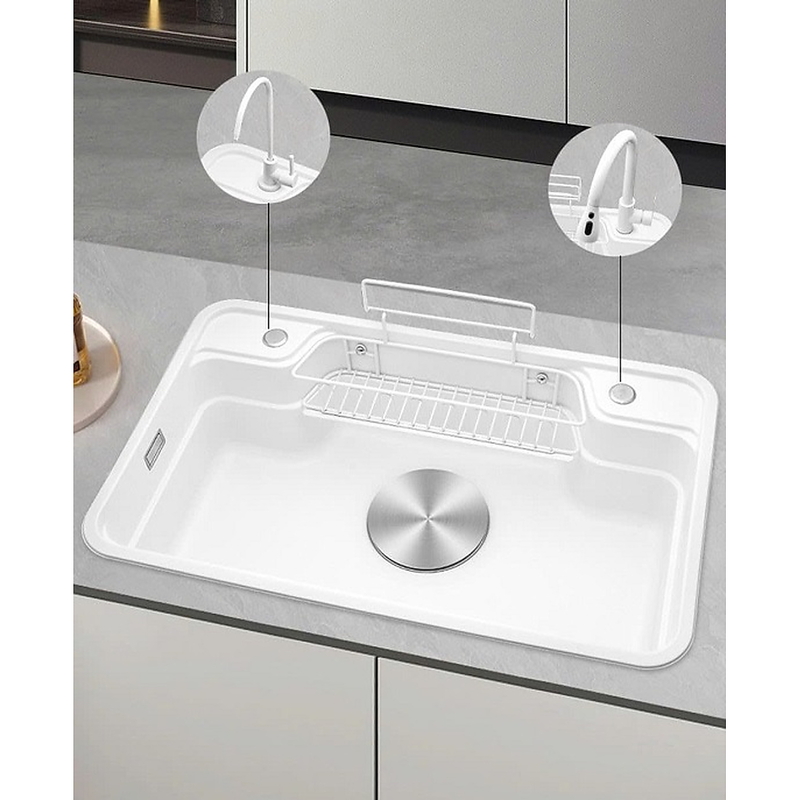 Chậu rửa bát inox phủ nano màu trắng 1 hố Kagol KNT7848N