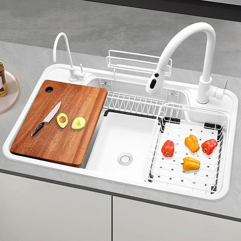 Chậu rửa bát inox phủ nano màu trắng 1 hố Kagol KNT7848N