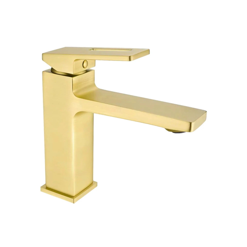 Vòi chậu rửa mặt nóng lạnh màu vàng xước HIWIN KF-1311