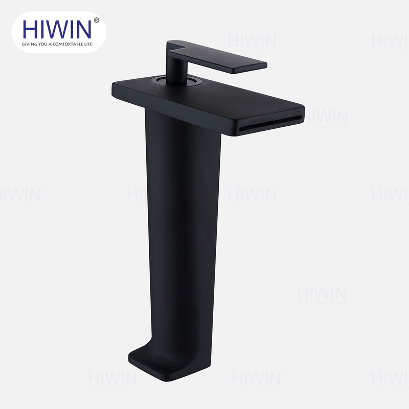 Vòi chậu rửa mặt nóng lạnh màu đen mờ HIWIN KF-1313