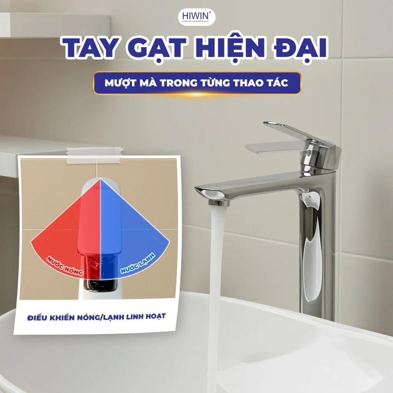 Vòi chậu rửa mặt nóng lạnh thân cao HIWIN KF-7612N