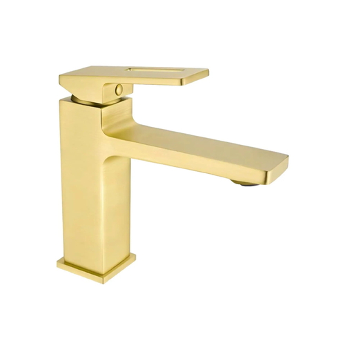 Vòi chậu rửa mặt nóng lạnh màu vàng xước HIWIN KF-1311