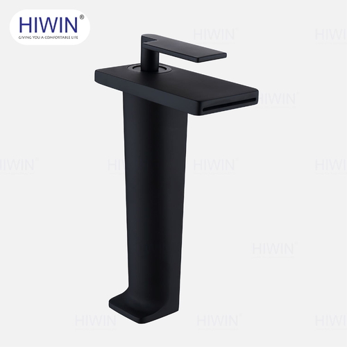 Vòi chậu rửa mặt nóng lạnh màu đen mờ HIWIN KF-1313