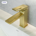 Vòi chậu rửa mặt nóng lạnh màu vàng xước HIWIN KF-1311