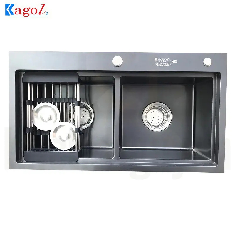 Chậu rửa bát inox 2 hố cân phủ nano Kagol KND8245 BT CÂN
