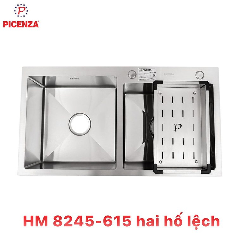 Chậu rửa bát inox 304 2 hố lệch Picenza HM 8245-615