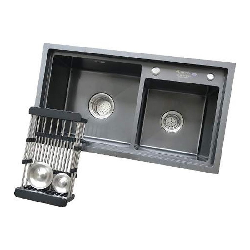 Chậu rửa bát inox phủ nano 2 hố lệch Kagol KND8245 BT LỆCH