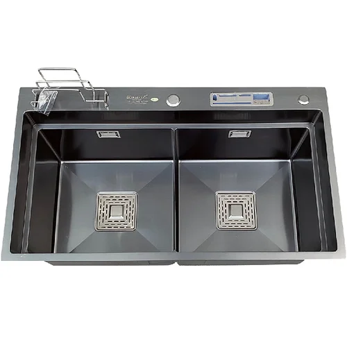 Chậu bếp inox phủ nano 2 hố cân có cài dao, cài thớt Kagol KND8248 BT CD