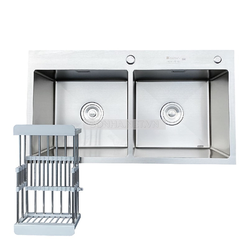 Chậu rửa bát inox 2 hố cân phủ nano Kagol KNB8245 CÂN