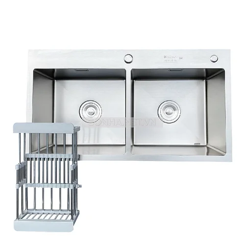 Chậu rửa bát inox 2 hố cân phủ nano Kagol KNB8245 CÂN