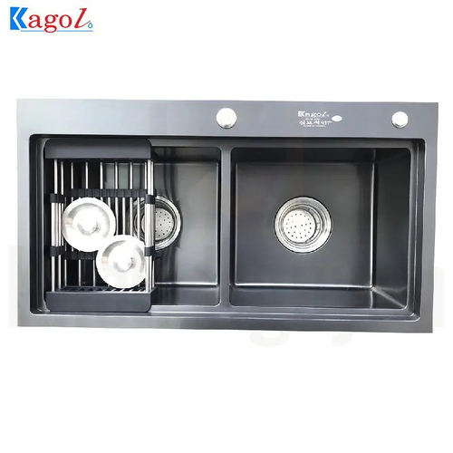 Chậu rửa bát inox 2 hố cân phủ nano Kagol KND8245 BT CÂN