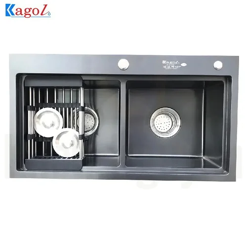 Chậu rửa bát inox 2 hố cân phủ nano Kagol KND8245 BT CÂN