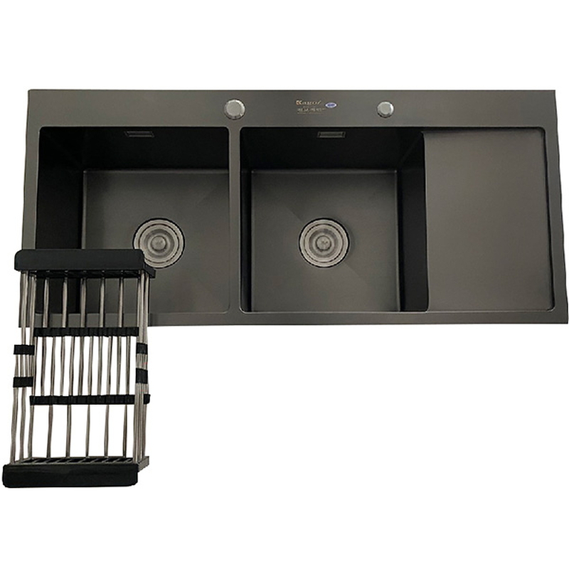 Chậu rửa bát 2 hố cân có bàn chờ phải inox phủ nano Kagol KND10045
