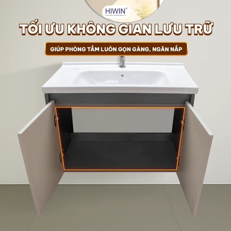 Bộ tủ chậu lavabo cao cấp màu gỗ plywood bền bỉ Hiwin YS-001