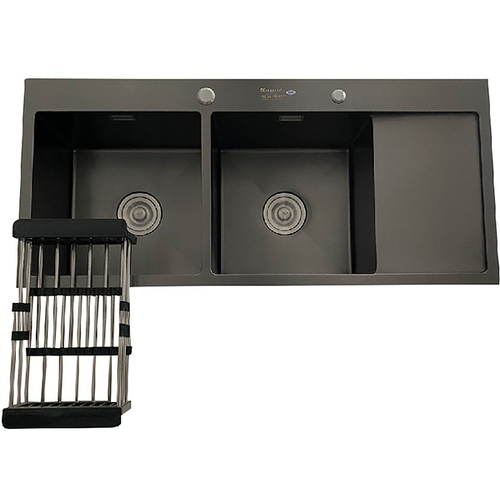 Chậu rửa bát 2 hố cân có bàn chờ phải inox phủ nano Kagol KND10045
