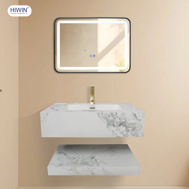 Bộ tủ chậu 2 tầng vân đá trắng ngà Lavabo Hiwin YC-012
