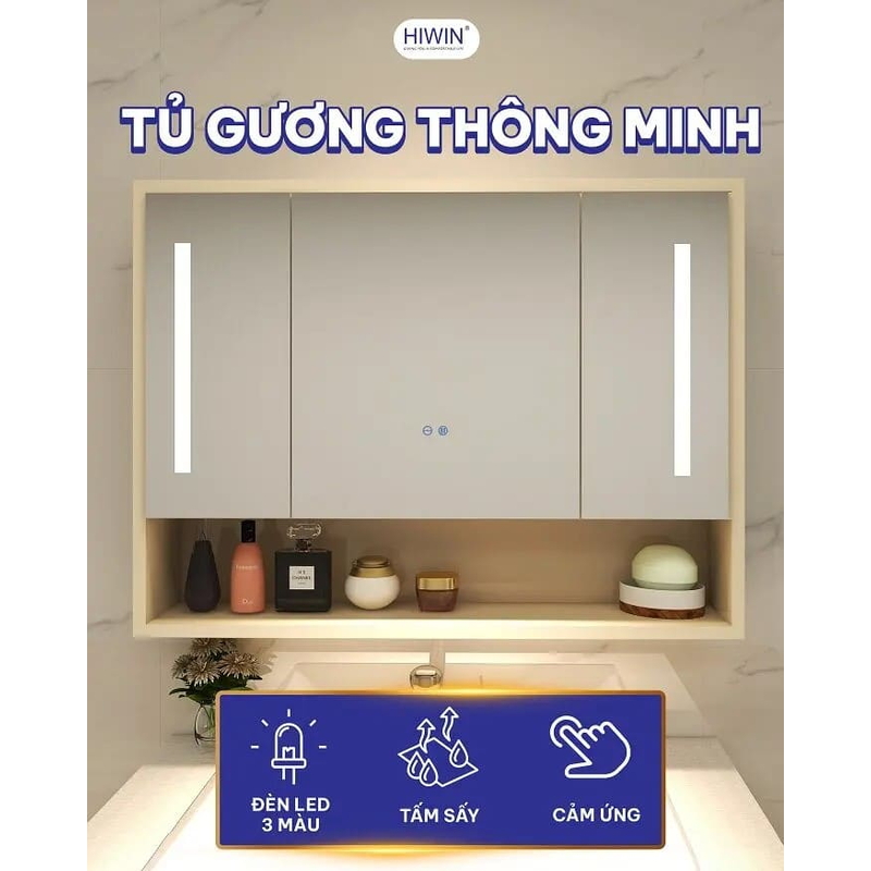 Bộ tủ chậu Lavabo nhựa PVC gương có đèn LED Hiwin YP-014 