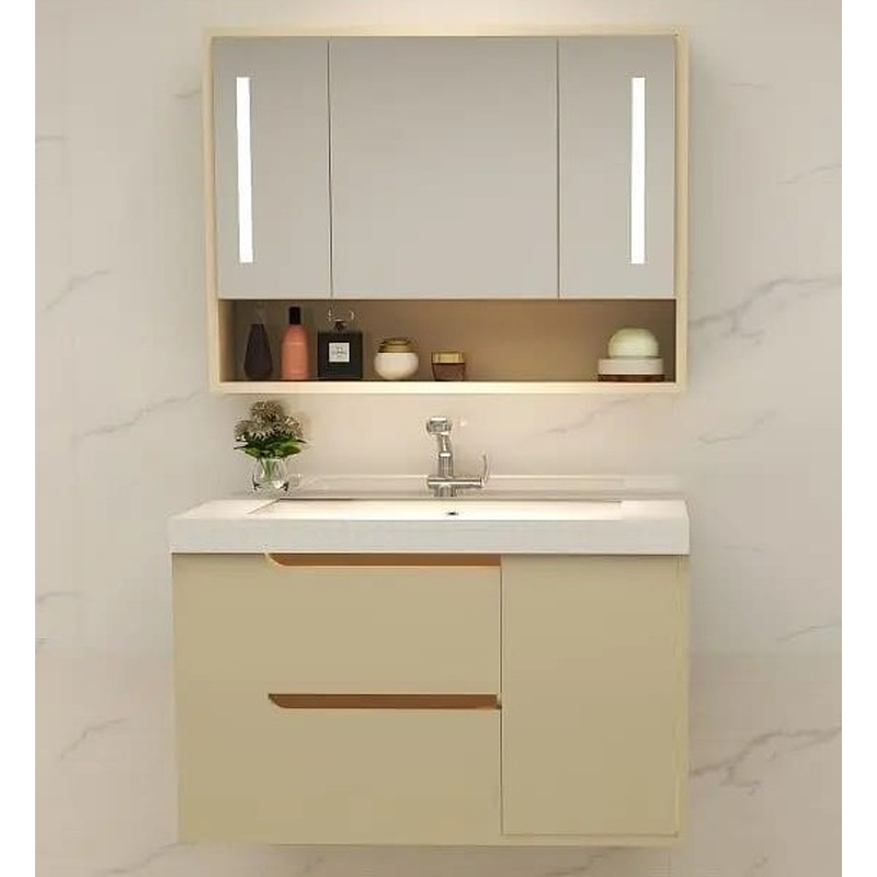 Bộ tủ chậu Lavabo nhựa PVC gương có đèn LED Hiwin YP-014 