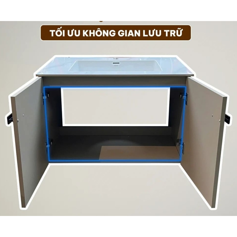 Bộ tủ chậu Lavabo gương thông minh màu kaki Hiwin YP-007