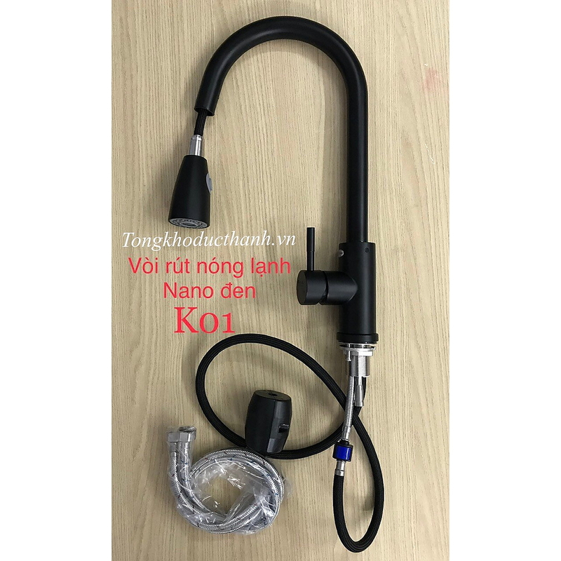 Vòi rửa bát nóng lạnh, cần rút đầu tròn phủ nano Kagol K01