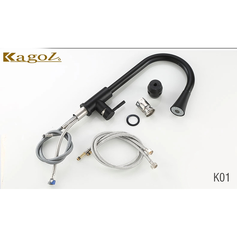 Vòi rửa bát nóng lạnh, cần rút đầu tròn phủ nano Kagol K01