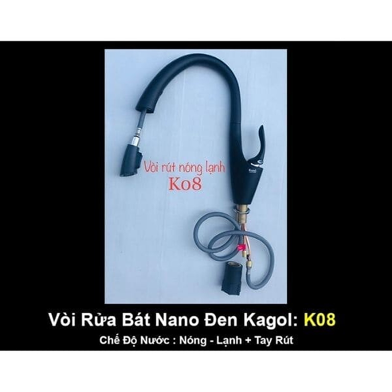 Vòi rửa bát nóng lạnh cần rút phủ nano Kagol K08