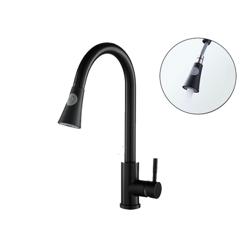 Vòi rửa bát nóng lạnh, cần rút đầu tròn phủ nano Kagol K01