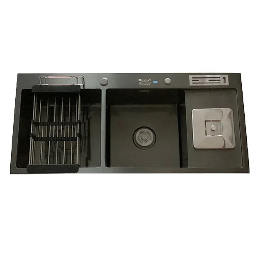 Chậu rửa bát inox phủ nano 2 hố cân có cài dao Kagol KND10045 DR