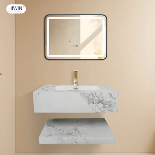 Bộ tủ chậu 2 tầng vân đá trắng ngà Lavabo Hiwin YC-012