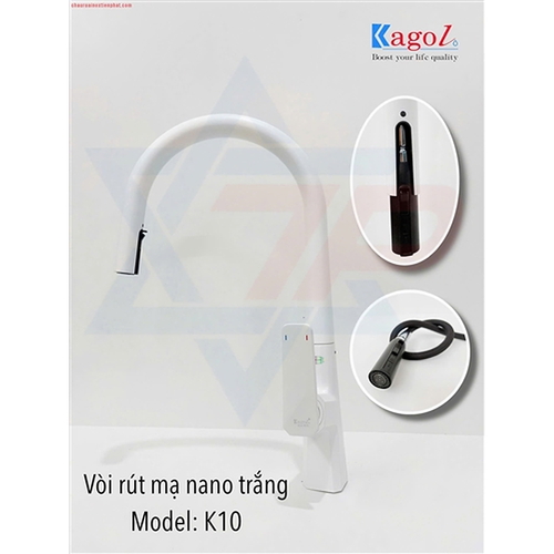 Vòi rửa bát nóng lạnh cần rút phủ nano Kagol K10