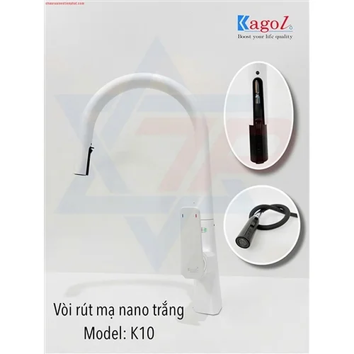 Vòi rửa bát nóng lạnh cần rút phủ nano Kagol K10