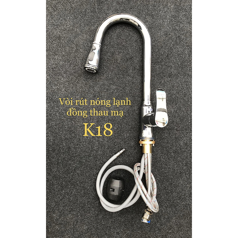 Vòi rửa bát đồng nóng lạnh dây rút Kagol K18