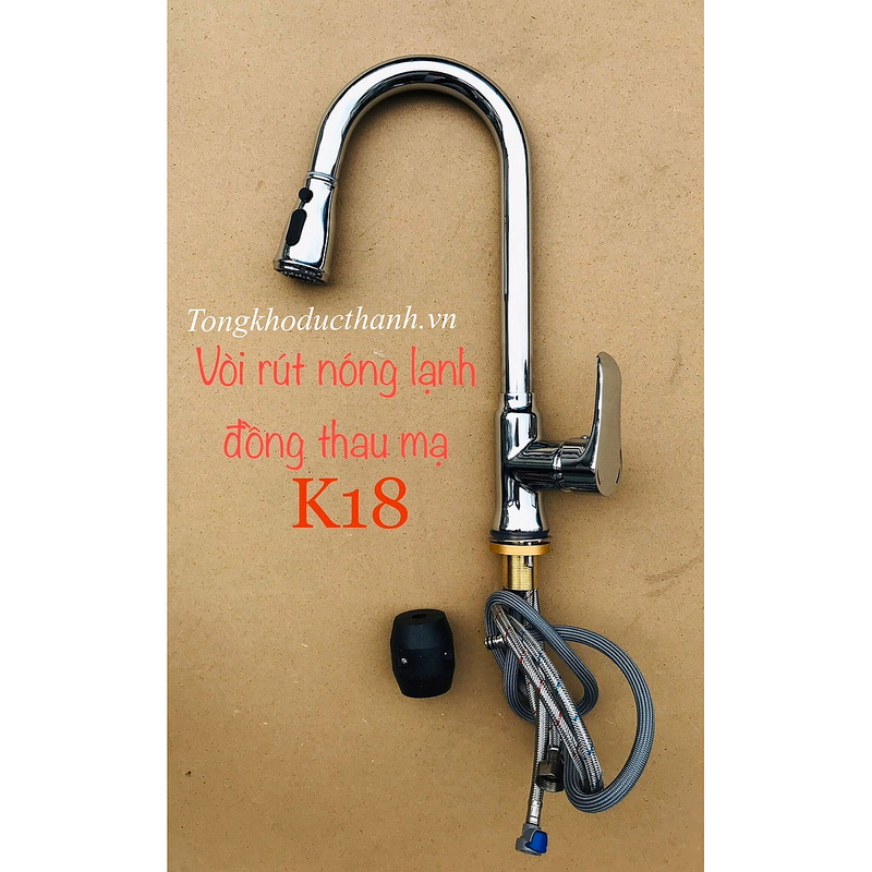 Vòi rửa bát đồng nóng lạnh dây rút Kagol K18