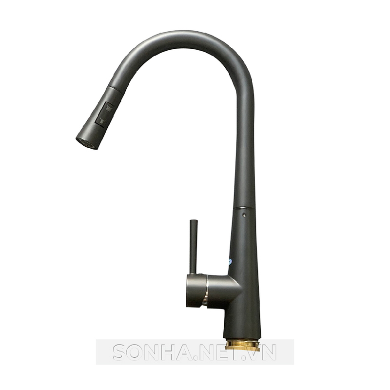 Vòi rửa bát đồng nóng lạnh dây rút phủ nano đen Kagol K39