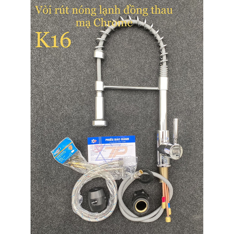 Vòi rửa bát nóng lạnh cần xoắn dây rút Kagol K16