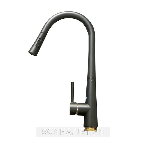 Vòi rửa bát đồng nóng lạnh dây rút phủ nano đen Kagol K39
