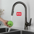 Vòi rửa bát đồng nóng lạnh cần rút phủ nano xám Kagol K12